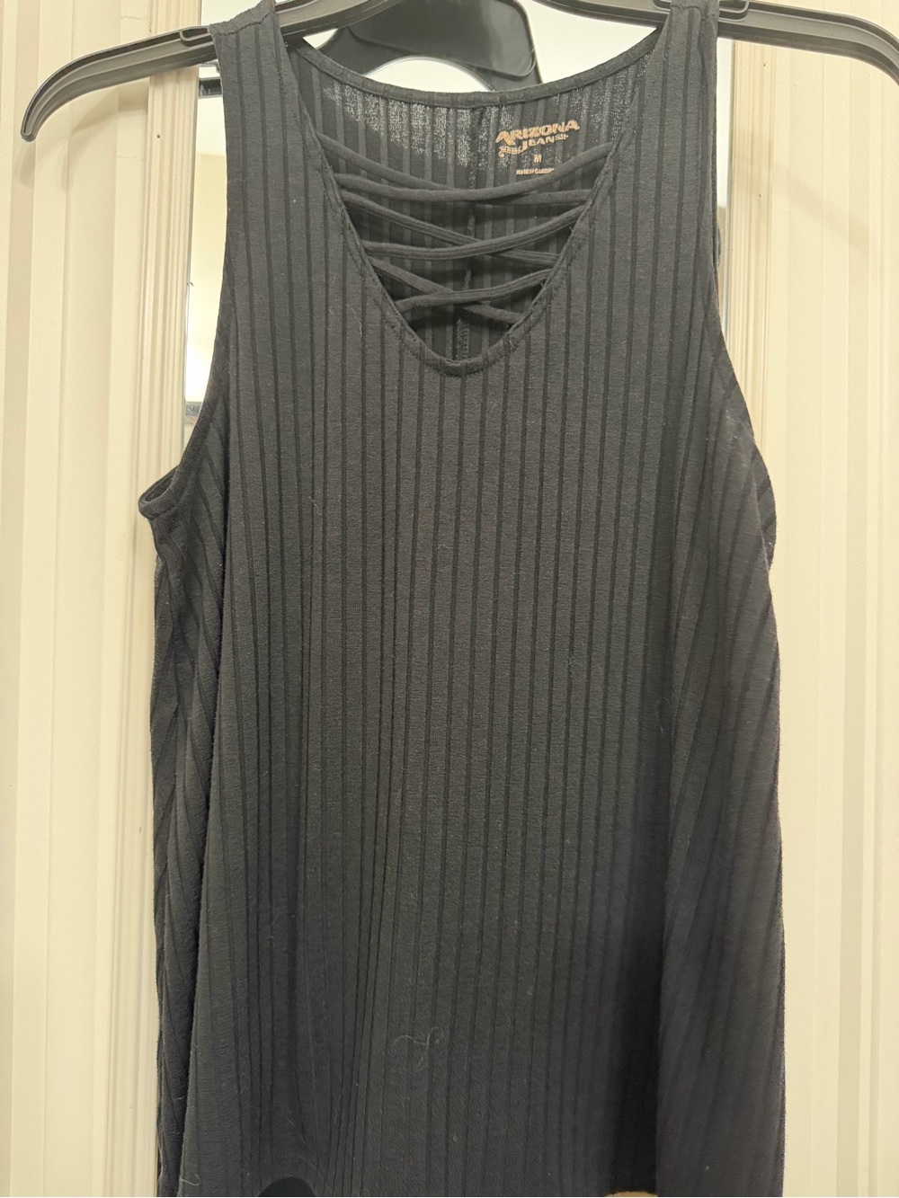Arizona Jean Company Black Ribbed Tank with Crisscross V-Neck